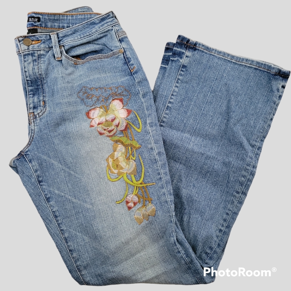 Ana Womens Mid Rise Bootcut Embroidered Floral Jeans SZ 10